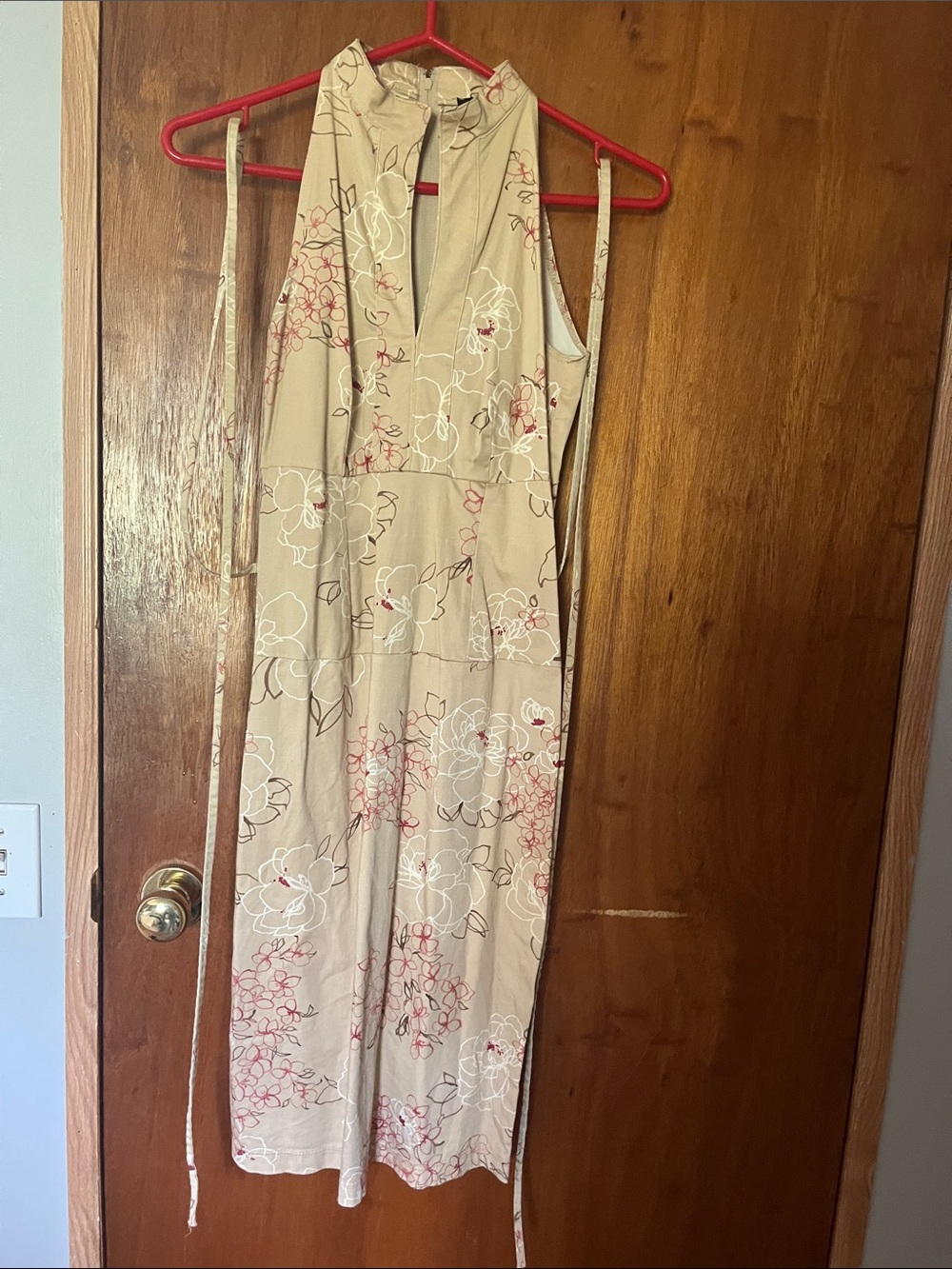 le chateau Beige Floral Maxi Dress with Pink & White Accents